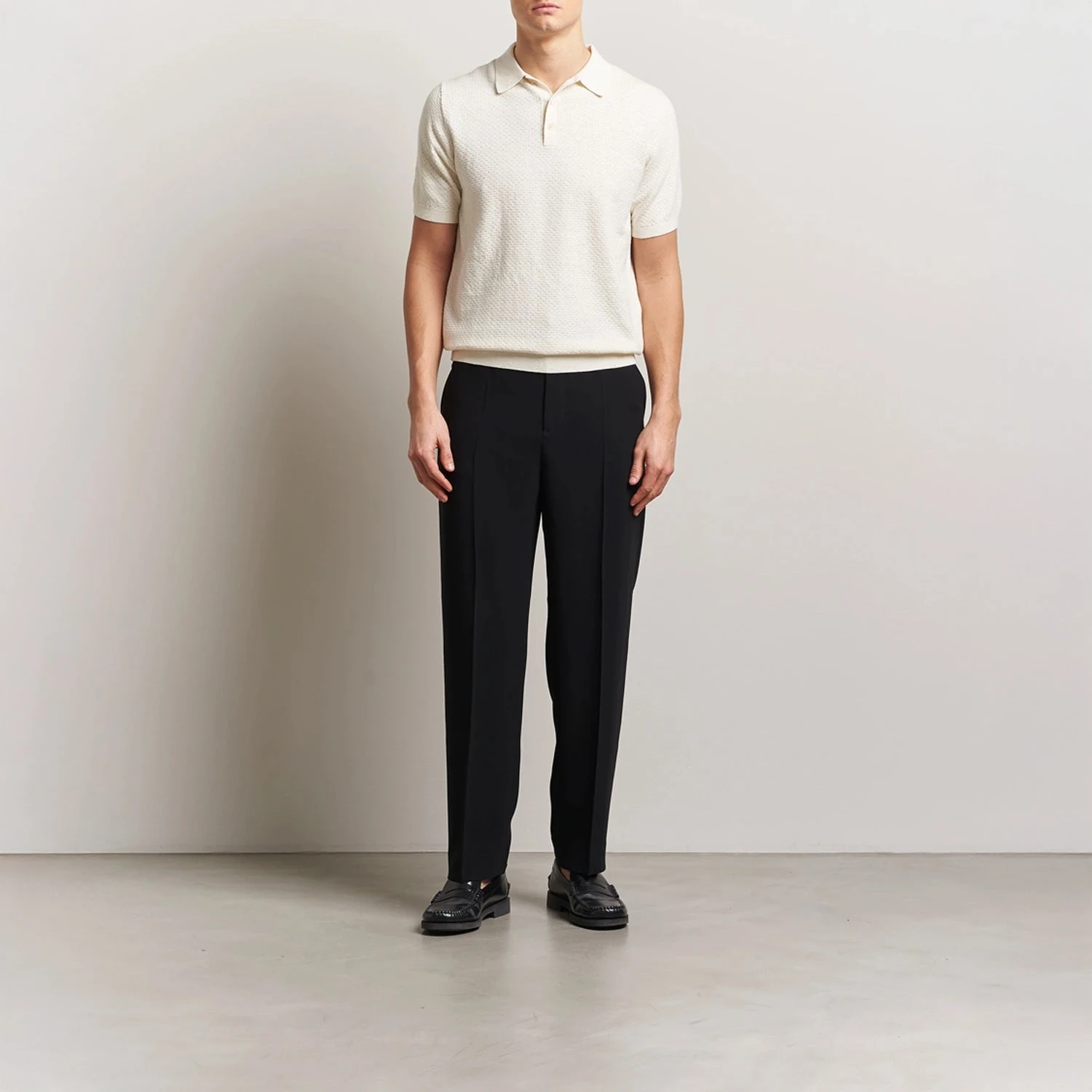 Offwhite Textured Cotton/Linen Polo Shirt - Stenströms 5 Offwhite Textured Cotton/Linen Polo Shirt - Stenströms - Image 3