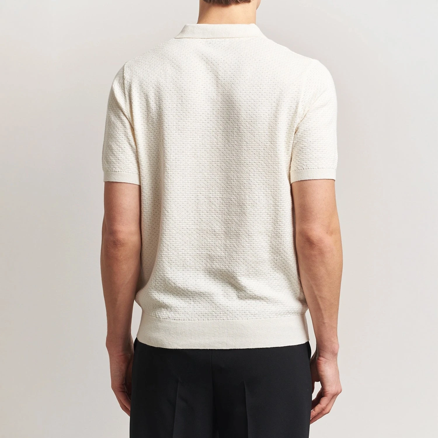 Offwhite Textured Cotton/Linen Polo Shirt - Stenströms 6 Offwhite Textured Cotton/Linen Polo Shirt - Stenströms - Image 4