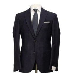 Dark Blue Tonal Check Urban Slim Fit Wool Suit - Jack Victor