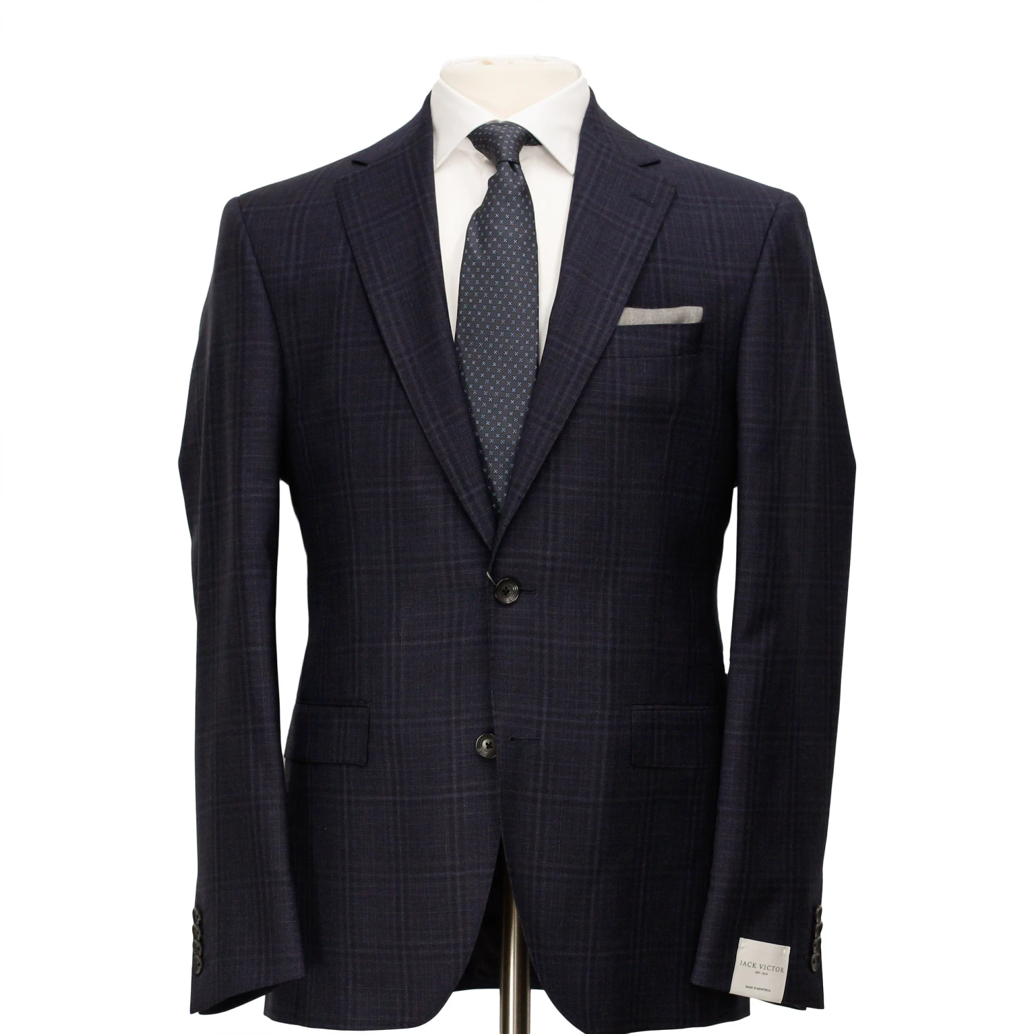 Dark Blue Tonal Check Urban Slim Fit Wool Suit - Jack Victor 3 Dark Blue Tonal Check Urban Slim Fit Wool Suit - Jack Victor