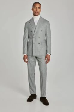 Gray Striped Double Breasted Martin Contemporary Fit Wool Suit - Jack Victor