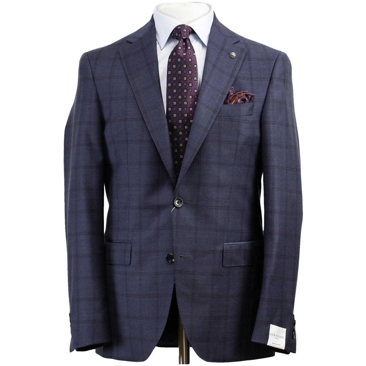 Blue Windowpane Check Esprit Modern Fit Wool Suit - Jack Victor 3 Blue Windowpane Check Esprit Modern Fit Wool Suit - Jack Victor