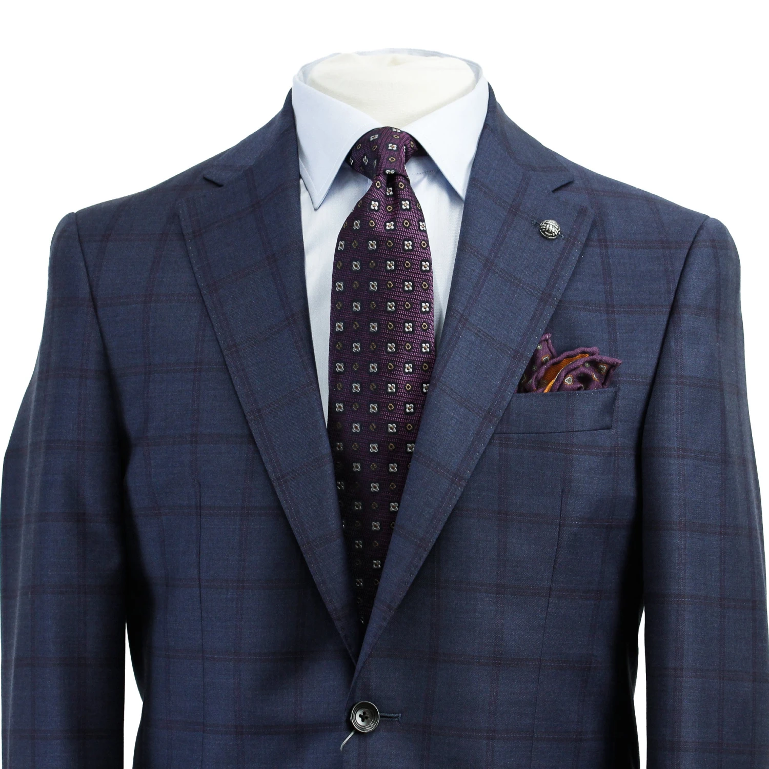 Blue Windowpane Check Esprit Modern Fit Wool Suit - Jack Victor 6 Blue Windowpane Check Esprit Modern Fit Wool Suit - Jack Victor - Image 4