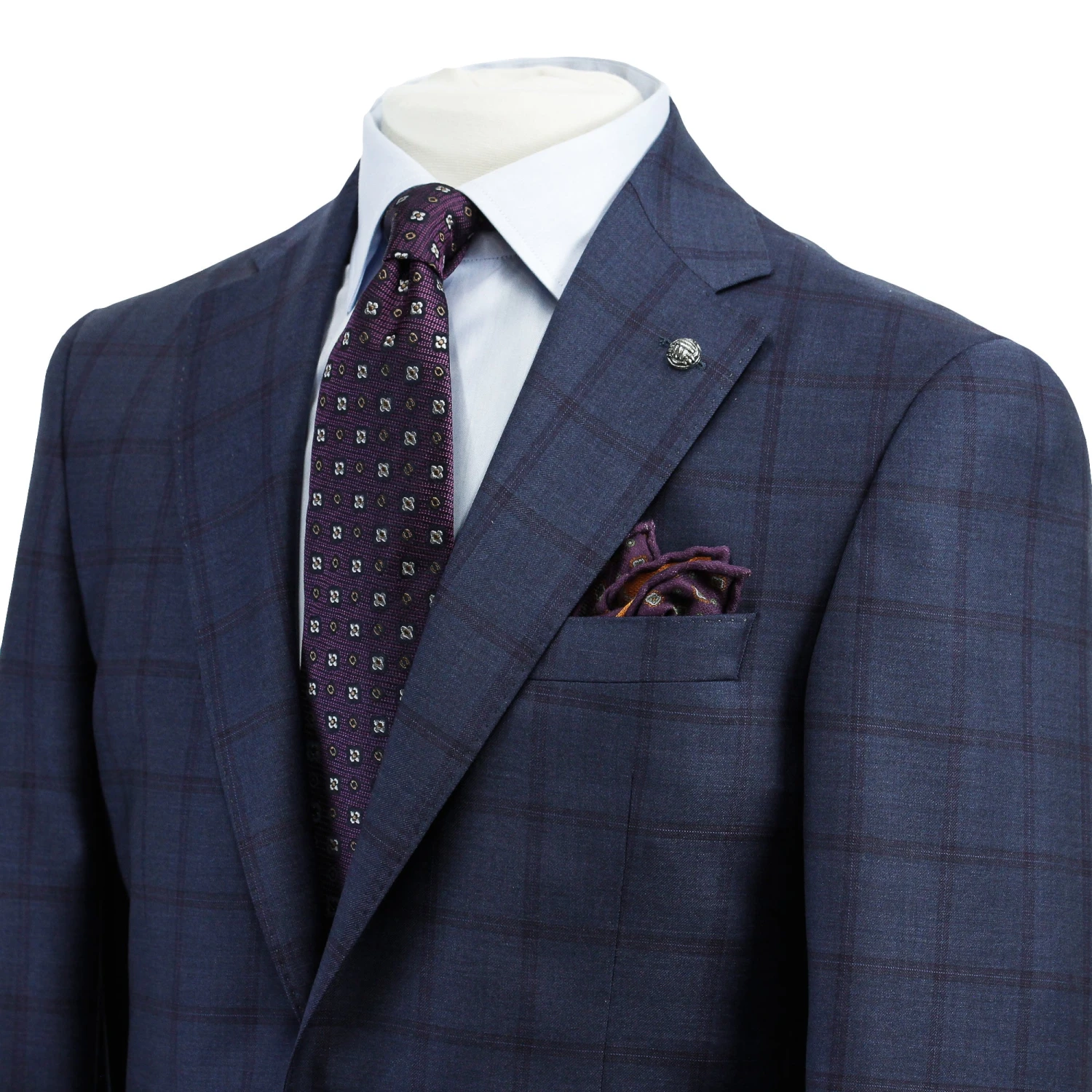 Blue Windowpane Check Esprit Modern Fit Wool Suit - Jack Victor 4 Blue Windowpane Check Esprit Modern Fit Wool Suit - Jack Victor - Image 2