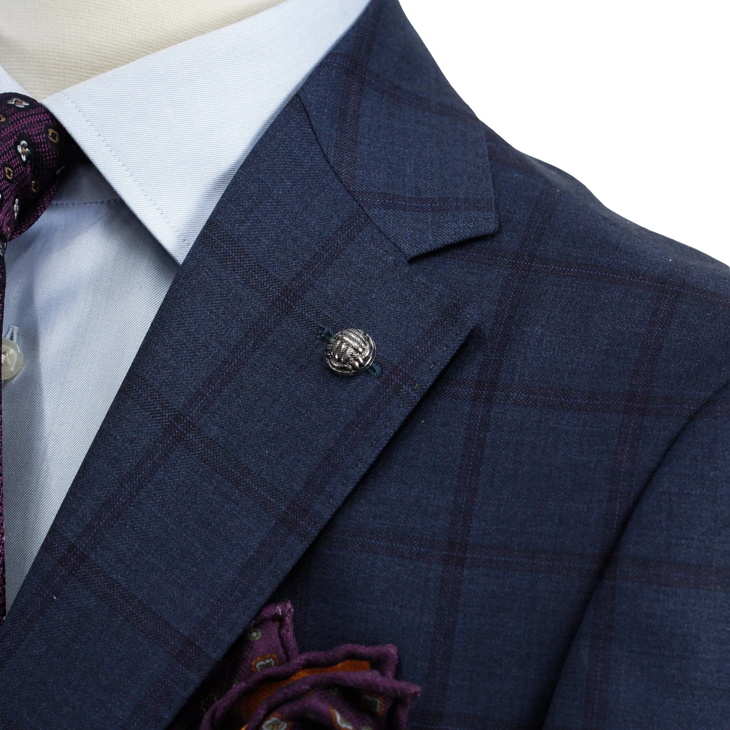 Blue Windowpane Check Esprit Modern Fit Wool Suit - Jack Victor 8 Blue Windowpane Check Esprit Modern Fit Wool Suit - Jack Victor - Image 6