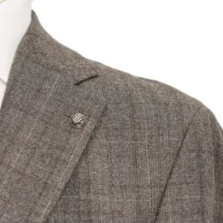 Gray And Beige Check Midland Contemporary Fit Wool Suit - Jack Victor 12 Gray And Beige Check Midland Contemporary Fit Wool Suit - Jack Victor -ETON Store 3232613 MIDLAND 1