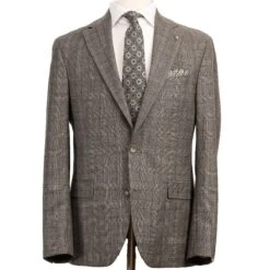 Gray And Beige Check Midland Contemporary Fit Wool Suit - Jack Victor