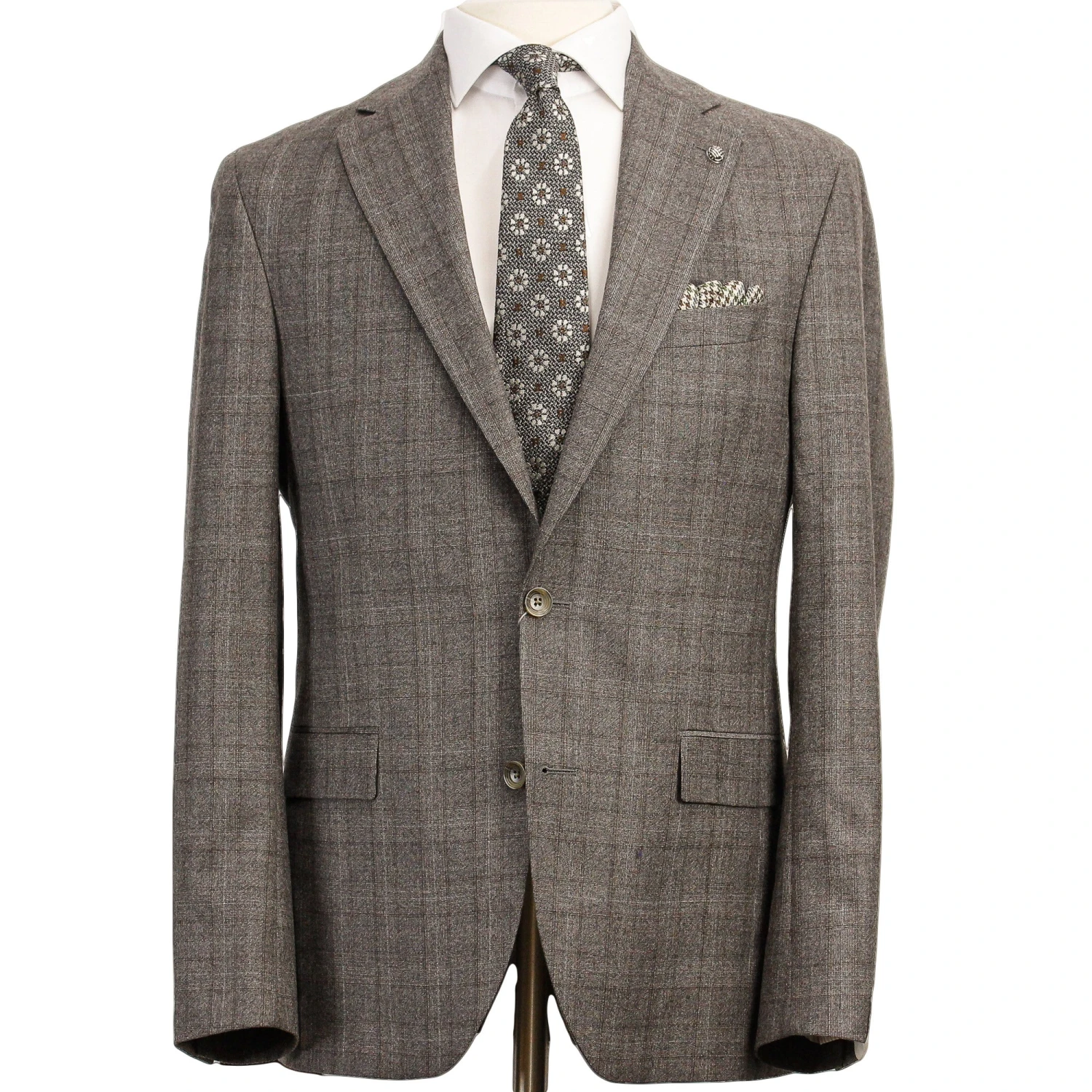Gray And Beige Check Midland Contemporary Fit Wool Suit - Jack Victor 3 Gray And Beige Check Midland Contemporary Fit Wool Suit - Jack Victor