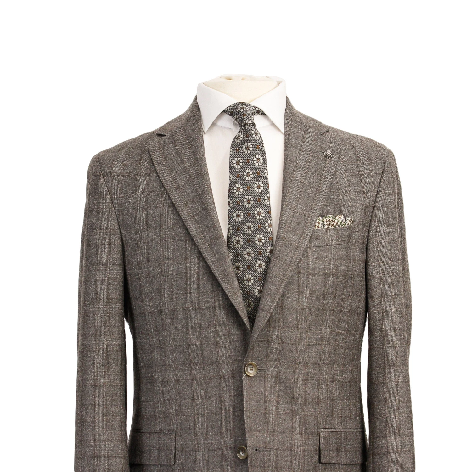 Gray And Beige Check Midland Contemporary Fit Wool Suit - Jack Victor 6 Gray And Beige Check Midland Contemporary Fit Wool Suit - Jack Victor - Image 4