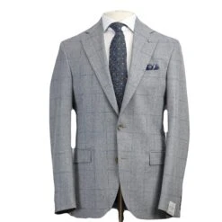 Light Gray And Blue Windowpane Check Montana Contemporary Fit Wool Suit - Jack Victor