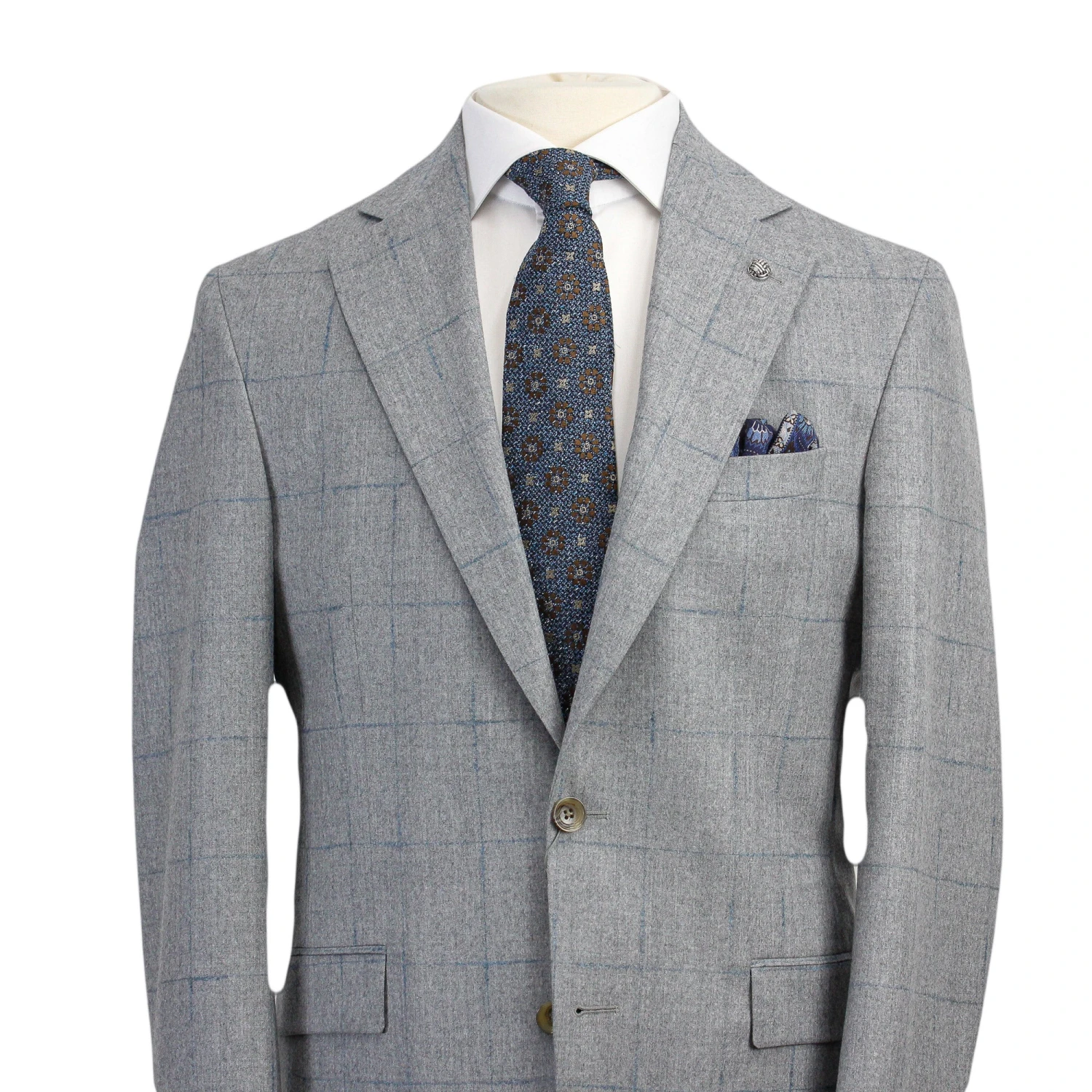 Light Gray And Blue Windowpane Check Montana Contemporary Fit Wool Suit - Jack Victor 5 Light Gray And Blue Windowpane Check Montana Contemporary Fit Wool Suit - Jack Victor - Image 3