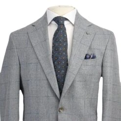 Light Gray And Blue Windowpane Check Montana Contemporary Fit Wool Suit - Jack Victor 11 Light Gray And Blue Windowpane Check Montana Contemporary Fit Wool Suit - Jack Victor -ETON Store 3232616 MONTANA 3
