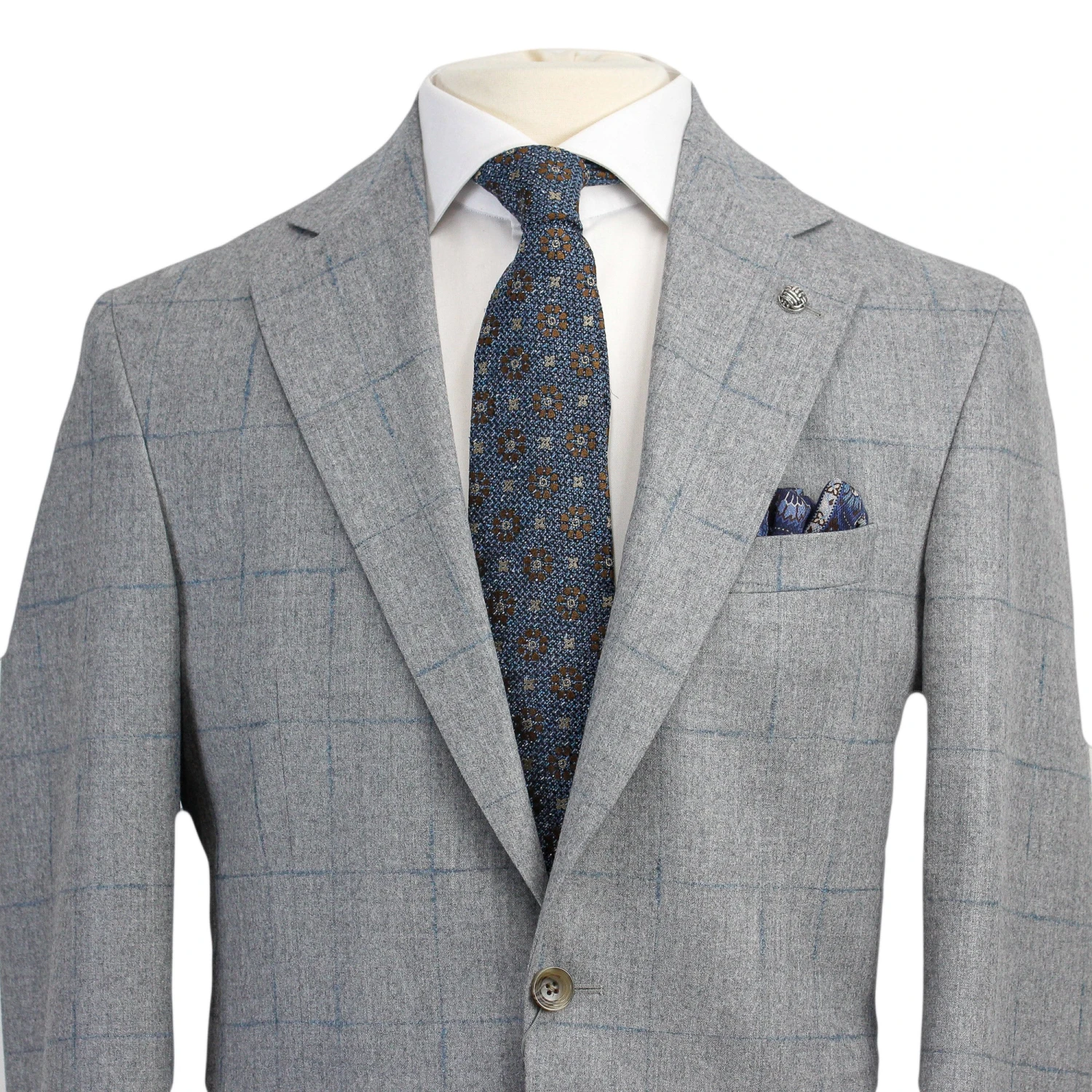 Light Gray And Blue Windowpane Check Montana Contemporary Fit Wool Suit - Jack Victor 6 Light Gray And Blue Windowpane Check Montana Contemporary Fit Wool Suit - Jack Victor - Image 4