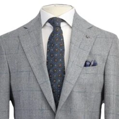 Light Gray And Blue Windowpane Check Montana Contemporary Fit Wool Suit - Jack Victor 12 Light Gray And Blue Windowpane Check Montana Contemporary Fit Wool Suit - Jack Victor -ETON Store 3232616 MONTANA 4