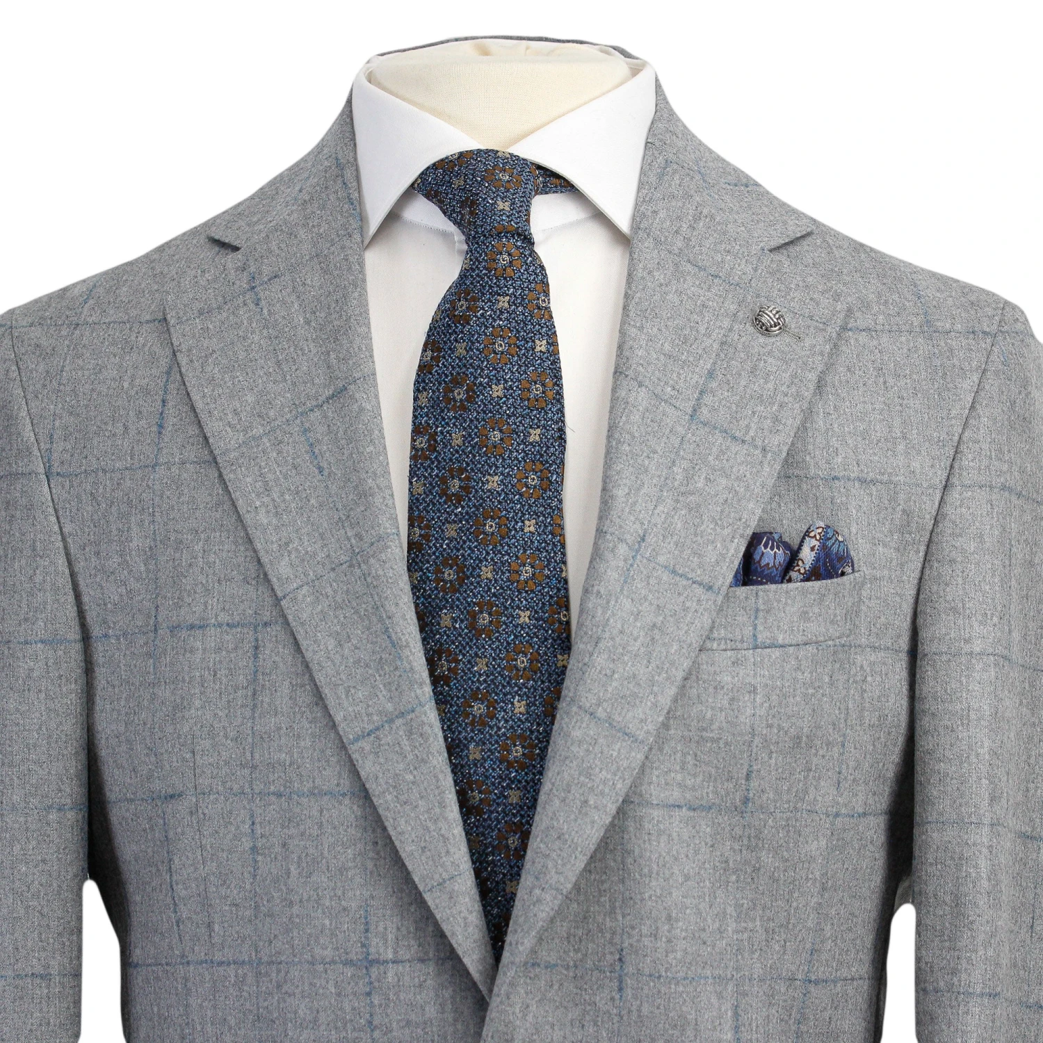 Light Gray And Blue Windowpane Check Montana Contemporary Fit Wool Suit - Jack Victor 7 Light Gray And Blue Windowpane Check Montana Contemporary Fit Wool Suit - Jack Victor - Image 5