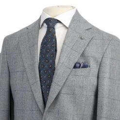 Light Gray And Blue Windowpane Check Montana Contemporary Fit Wool Suit - Jack Victor 9 Light Gray And Blue Windowpane Check Montana Contemporary Fit Wool Suit - Jack Victor -ETON Store 3232616 MONTANA 5