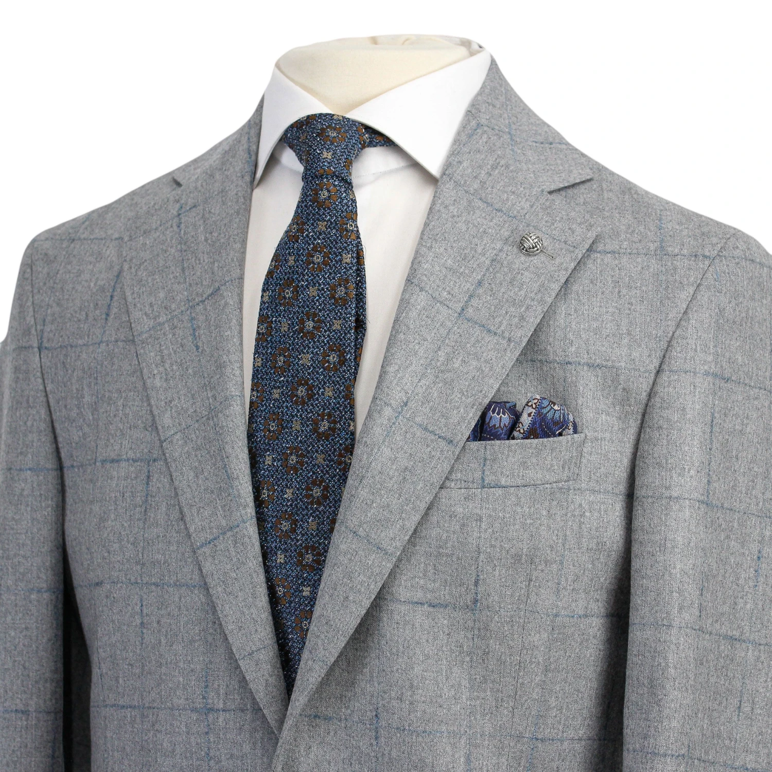 Light Gray And Blue Windowpane Check Montana Contemporary Fit Wool Suit - Jack Victor 4 Light Gray And Blue Windowpane Check Montana Contemporary Fit Wool Suit - Jack Victor - Image 2