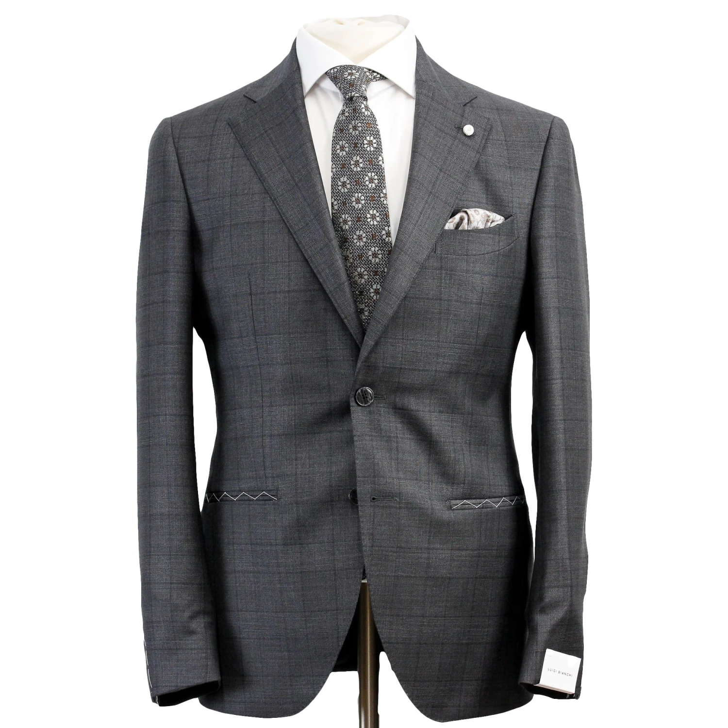Charcoal Windowpane Wool Contemporary Fit Suit - Luigi Bianchi 3 Charcoal Windowpane Wool Contemporary Fit Suit - Luigi Bianchi