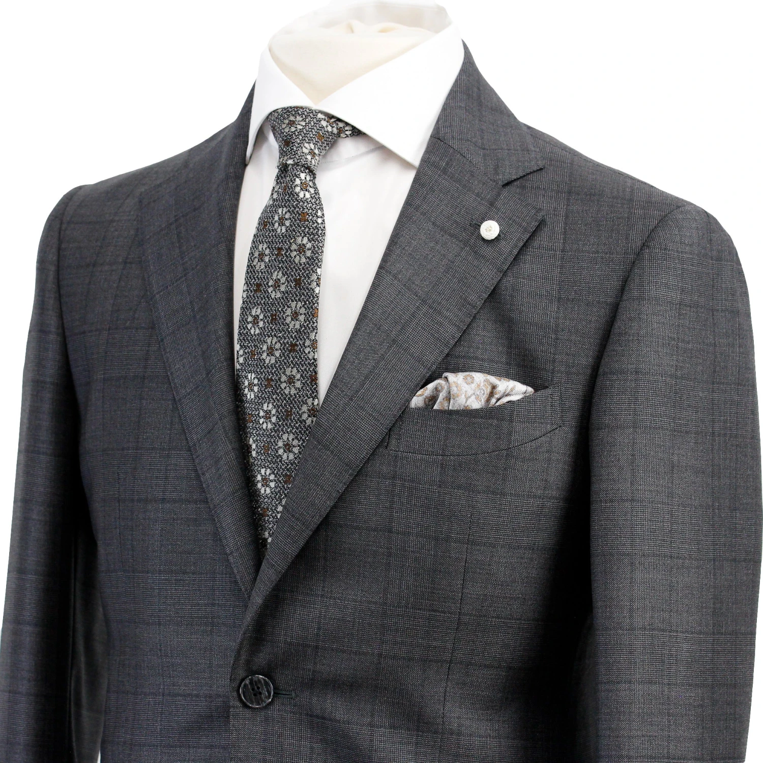 Charcoal Windowpane Wool Contemporary Fit Suit - Luigi Bianchi 6 Charcoal Windowpane Wool Contemporary Fit Suit - Luigi Bianchi - Image 4