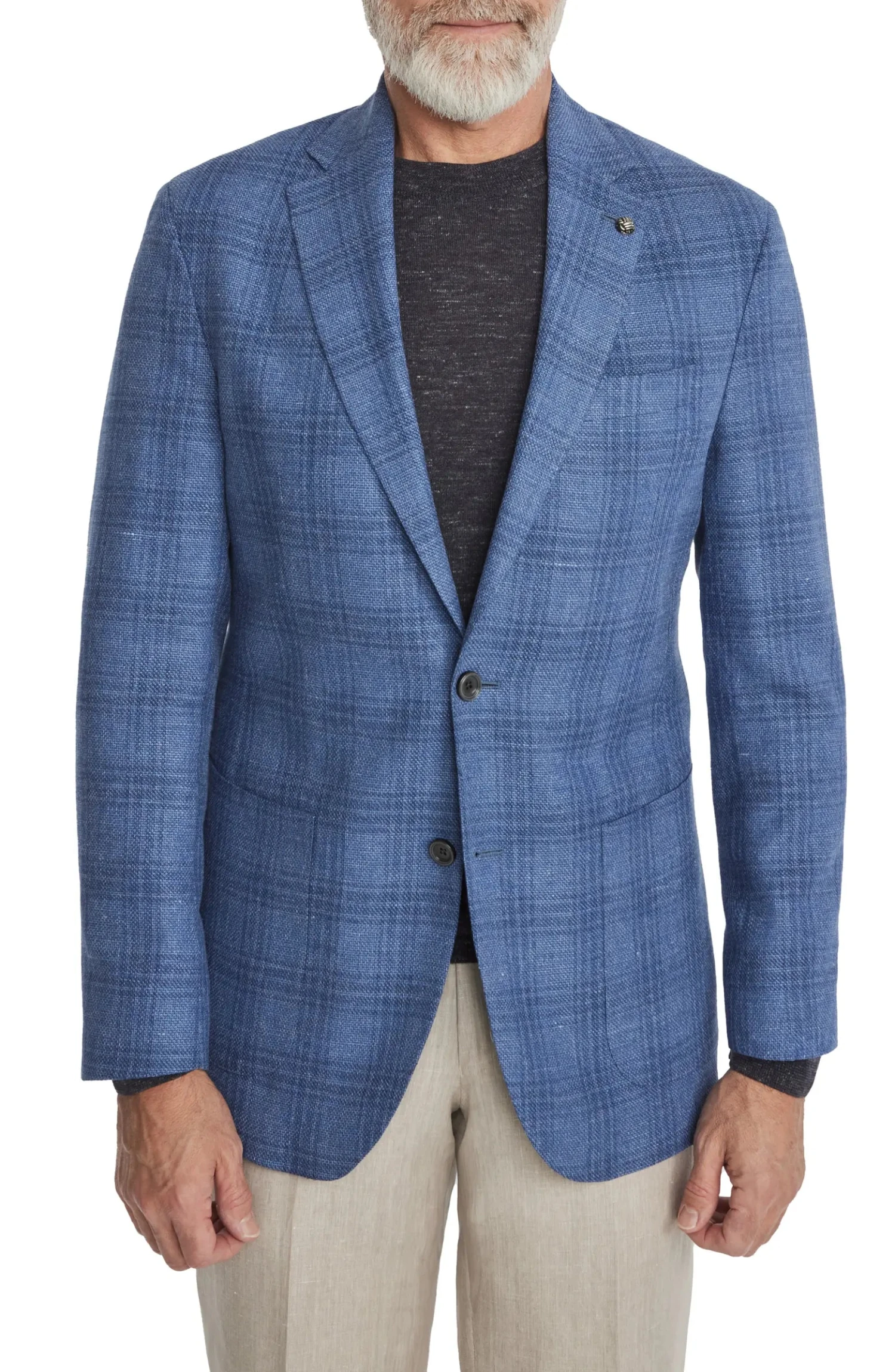 Mid-Blue Check Wool-Linen Hampton Contemporary Fit Sport Jacket - Jack Victor 3 Mid-Blue Check Wool-Linen Hampton Contemporary Fit Sport Jacket - Jack Victor