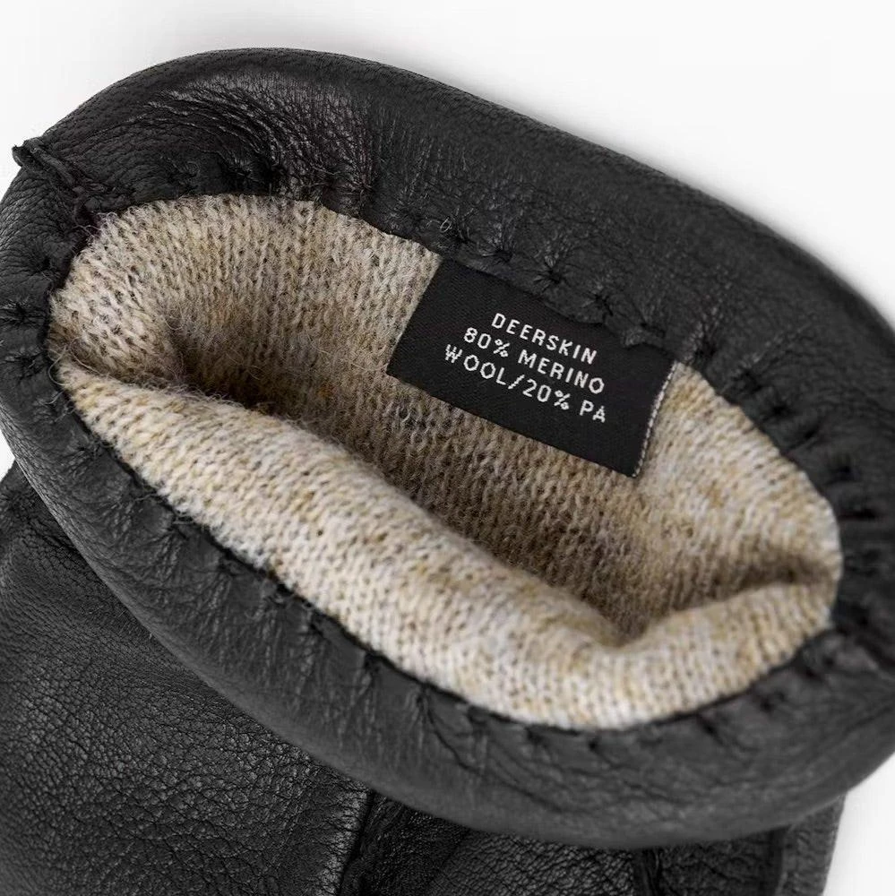 Black Matthew Deerskin Leather Wool-Lined Gloves - Hestra 4 Black Matthew Deerskin Leather Wool-Lined Gloves - Hestra - Image 2