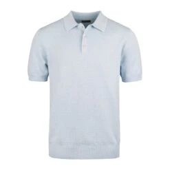 Light Blue Textured Cotton/Linen Polo Shirt - Stenströms