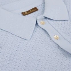 Light Blue Textured Cotton/Linen Polo Shirt - Stenströms -ETON Store 4203222597100 3