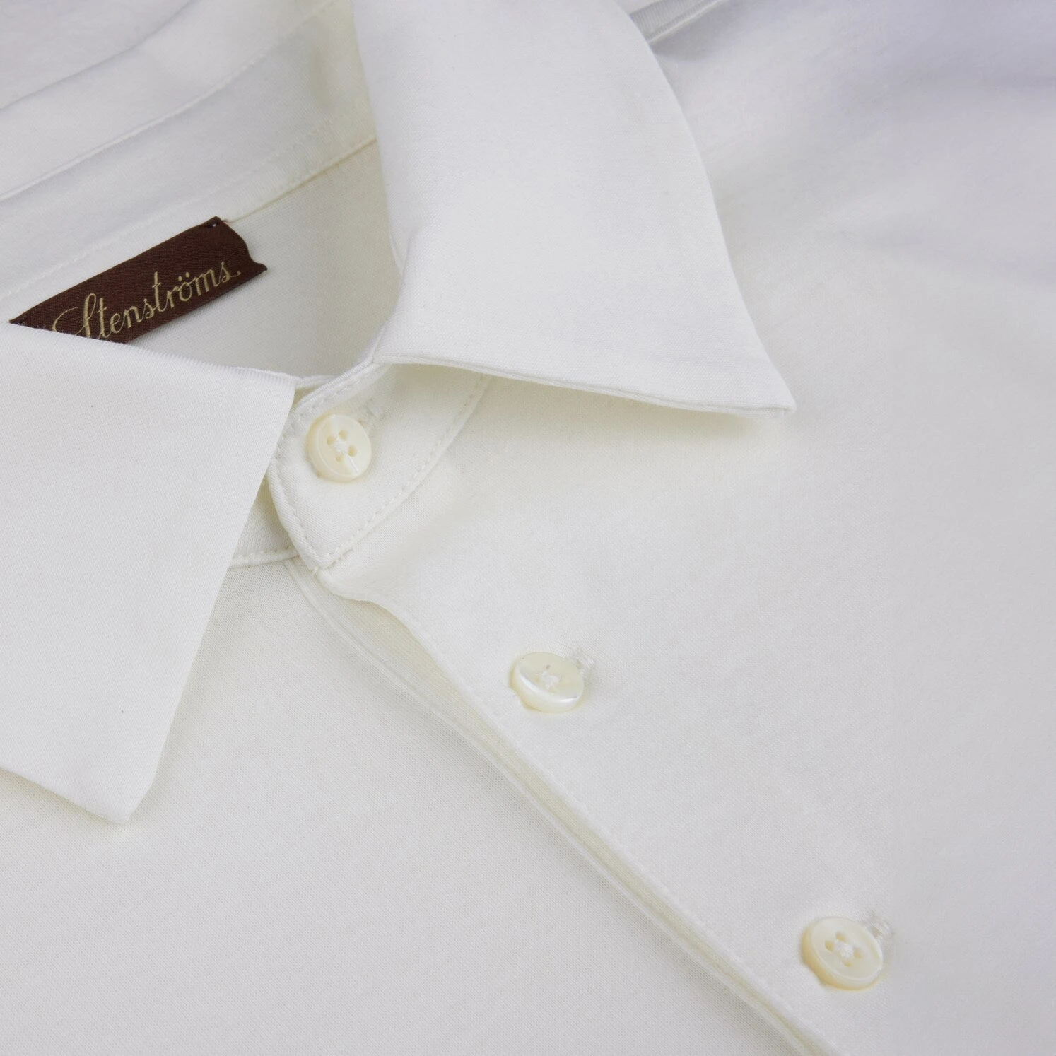 Off-White Short Sleeve Cotton Polo Shirt - Stenströms 5 Off-White Short Sleeve Cotton Polo Shirt - Stenströms - Image 3