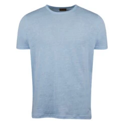 Light Blue Linen Crew Neck T-Shirt - Stenströms
