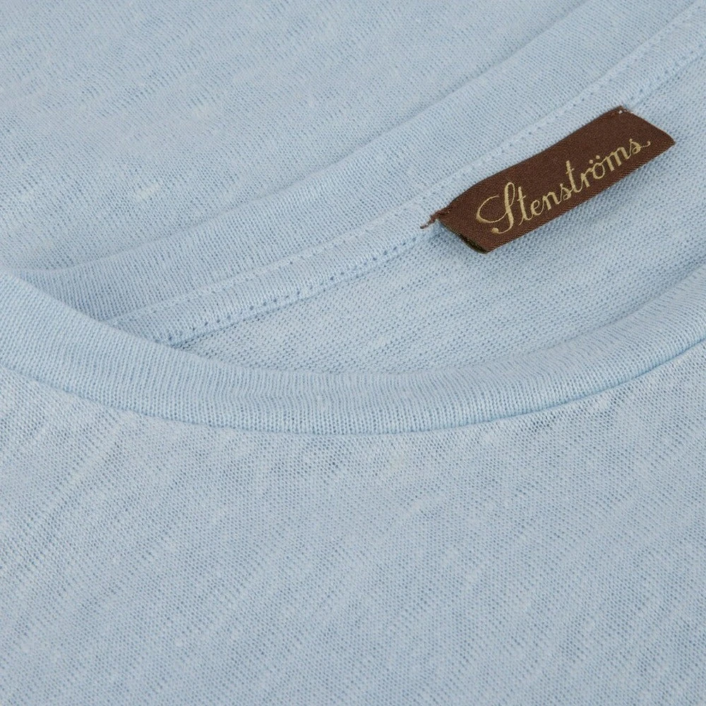 Light Blue Linen Crew Neck T-Shirt - Stenströms 5 Light Blue Linen Crew Neck T-Shirt - Stenströms - Image 3