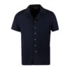 Navy Blue Short Sleeve Linen-Stretch Knitted Resort Shirt - Stenströms 1 Navy Blue Short Sleeve Linen-Stretch Knitted Resort Shirt - Stenströms -ETON Store 4401462420180 1
