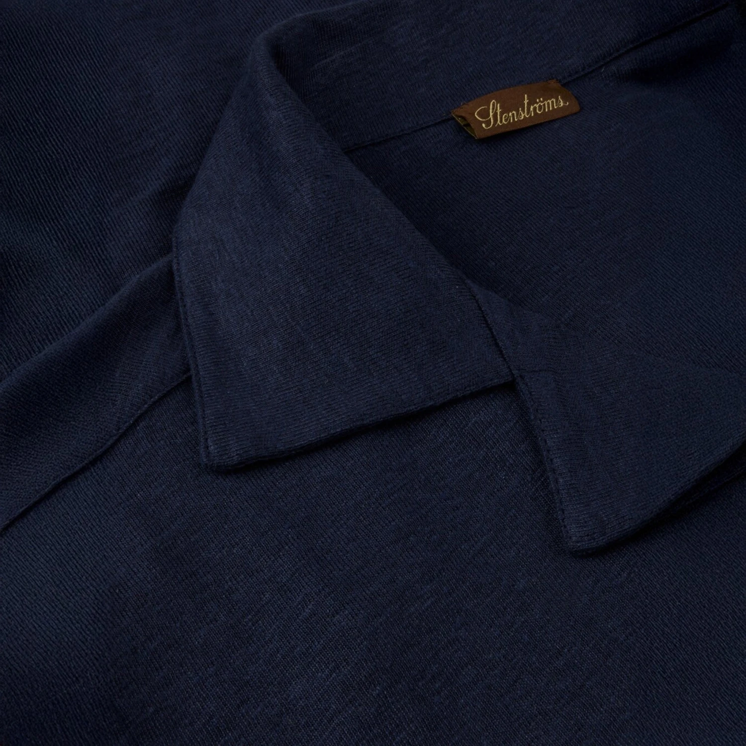 Navy Blue Short Sleeve Linen-Stretch Knitted Resort Shirt - Stenströms 4 Navy Blue Short Sleeve Linen-Stretch Knitted Resort Shirt - Stenströms - Image 2