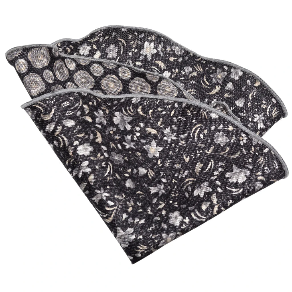 Gray Floral/Medallion Print Reversible Silk Pocket Round - DION 3 Gray Floral/Medallion Print Reversible Silk Pocket Round - DION