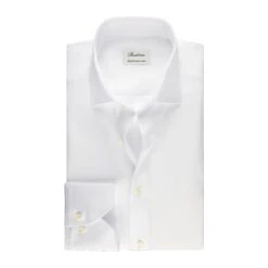 White Textured Cotton Twill Fitted Body Shirt - Stenströms