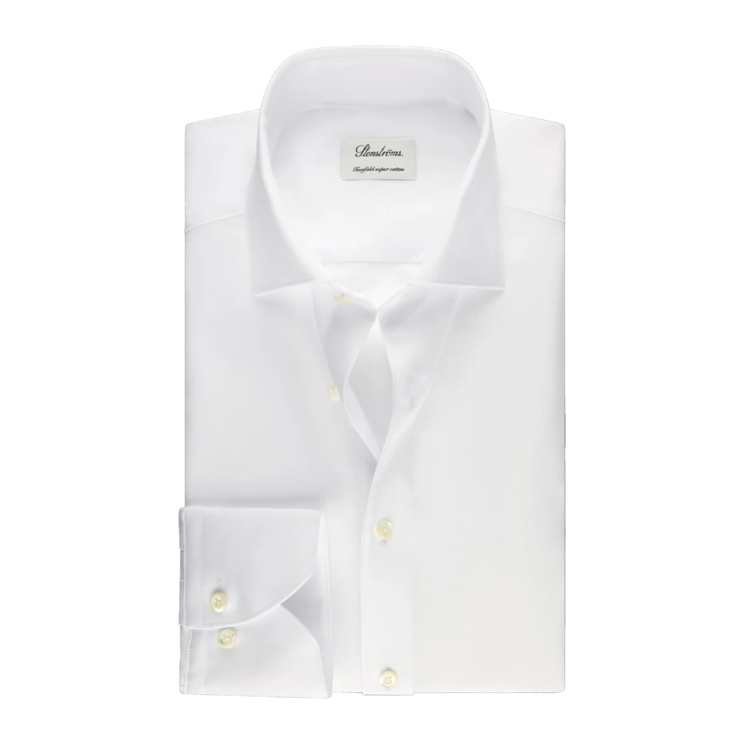 White Textured Cotton Twill Fitted Body Shirt - Stenströms 3 White Textured Cotton Twill Fitted Body Shirt - Stenströms