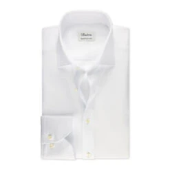 White Textured Twill Fitted Body Shirt - Stenströms