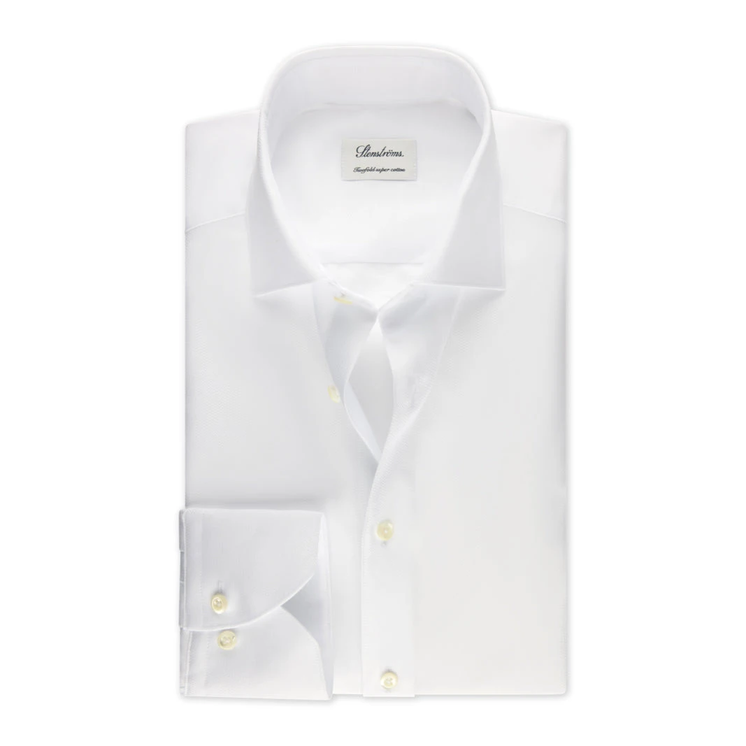White Textured Twill Fitted Body Shirt - Stenströms 3 White Textured Twill Fitted Body Shirt - Stenströms