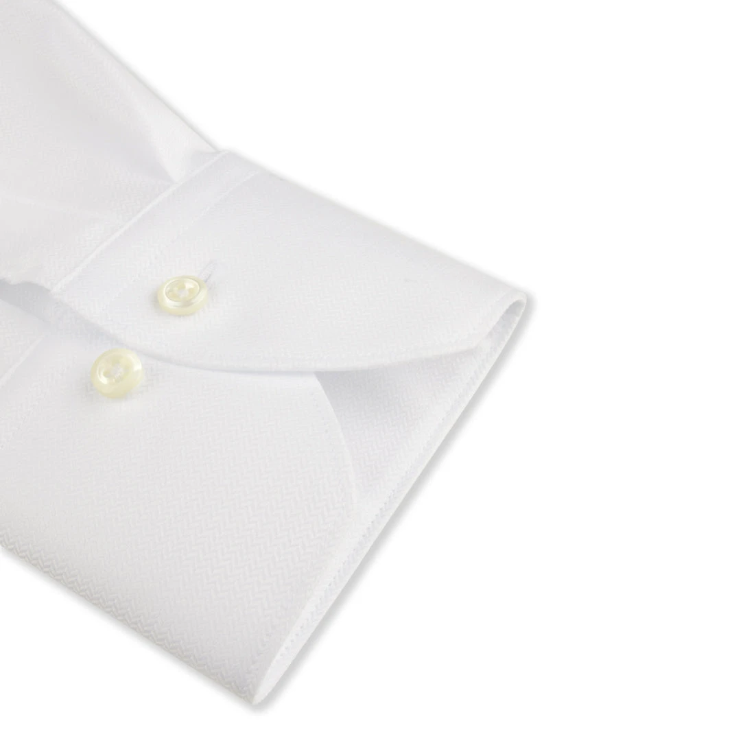 White Textured Twill Fitted Body Shirt - Stenströms 5 White Textured Twill Fitted Body Shirt - Stenströms - Image 3