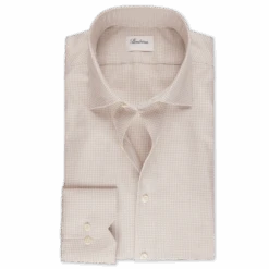 Champagne Houndstooth Oxford Cotton Fitted Body Shirt - Stenströms