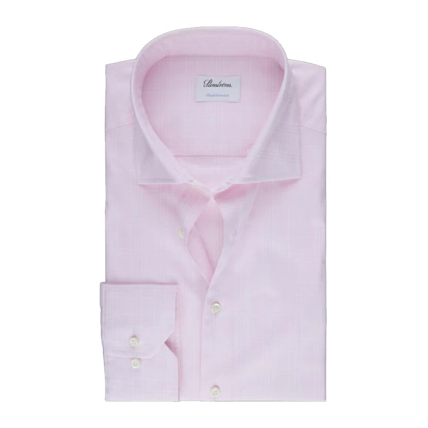 Light Pink Checked Fitted Body Cotton Stretch Shirt - Stenströms 3 Light Pink Checked Fitted Body Cotton Stretch Shirt - Stenströms