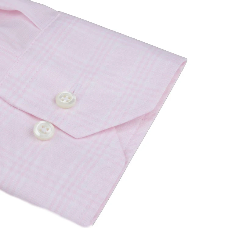 Light Pink Checked Fitted Body Cotton Stretch Shirt - Stenströms 5 Light Pink Checked Fitted Body Cotton Stretch Shirt - Stenströms - Image 3