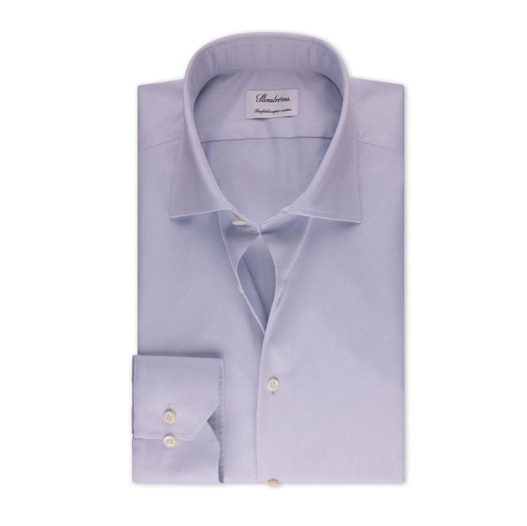 Light Gray Textured Twill Fitted Body Shirt - Stenströms 3 Light Gray Textured Twill Fitted Body Shirt - Stenströms