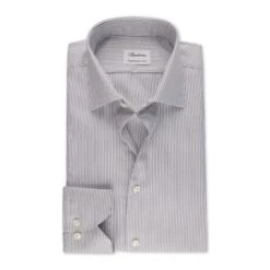 Gray Striped Twill Fitted Body Shirt - Stenströms