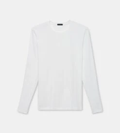 Iconic White Pima Stretch Long Sleeve T-Shirt - Patrick Assaraf