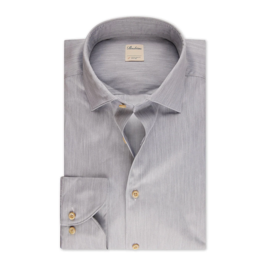 Stenströms Casual Gray Fitted Body Cotton Twill Shirt 3 Stenströms Casual Gray Fitted Body Cotton Twill Shirt
