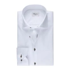 White Twill Slimline Shirt With Contrast Buttons And Buttonholes - Stenströms