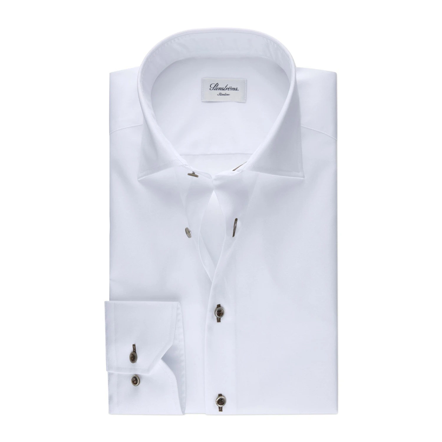 White Twill Slimline Shirt With Contrast Buttons And Buttonholes - Stenströms 3 White Twill Slimline Shirt With Contrast Buttons And Buttonholes - Stenströms