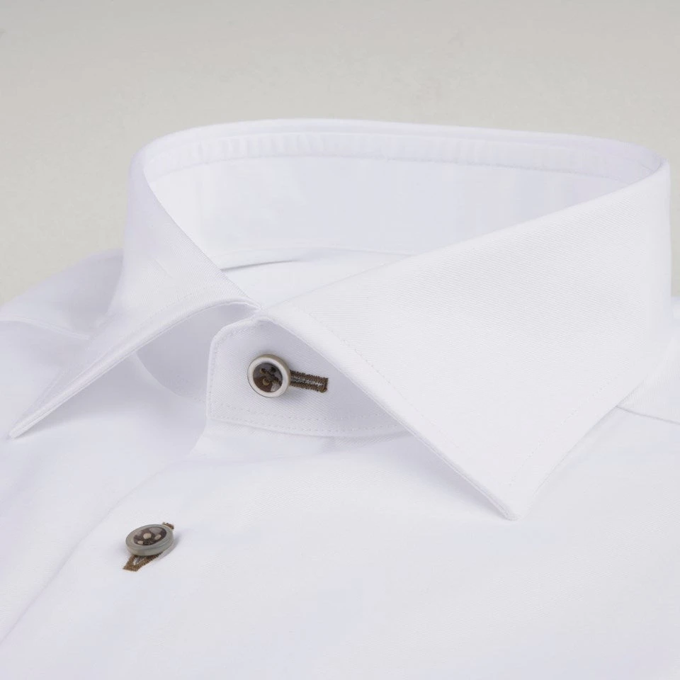 White Twill Slimline Shirt With Contrast Buttons And Buttonholes - Stenströms 4 White Twill Slimline Shirt With Contrast Buttons And Buttonholes - Stenströms - Image 2