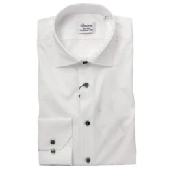 White W/ Contrast Green Buttons Fitted Body Shirt - Stenströms