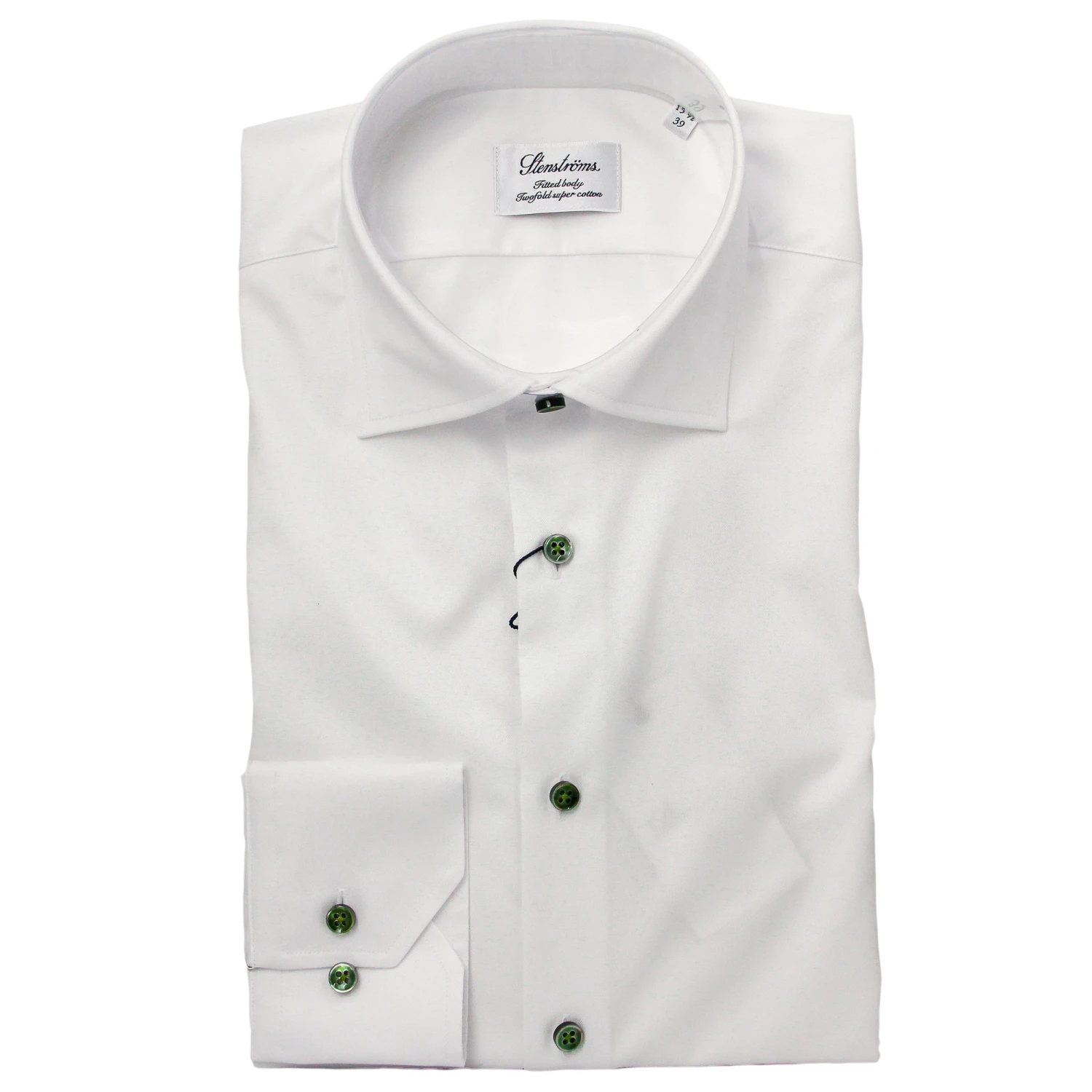 White W/ Contrast Green Buttons Fitted Body Shirt - Stenströms 3 White W/ Contrast Green Buttons Fitted Body Shirt - Stenströms